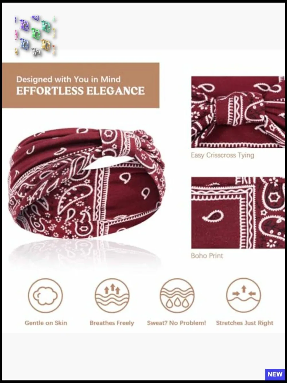 Wide Knotted Headbands Pack of 6 Non-Slip Yoga Workout Boho Turban Style
